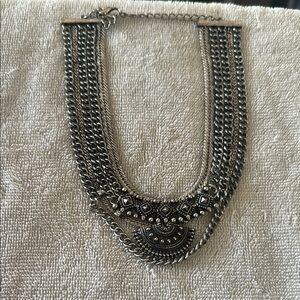 Silver Layered Statement Necklace with Intricate Chainwork